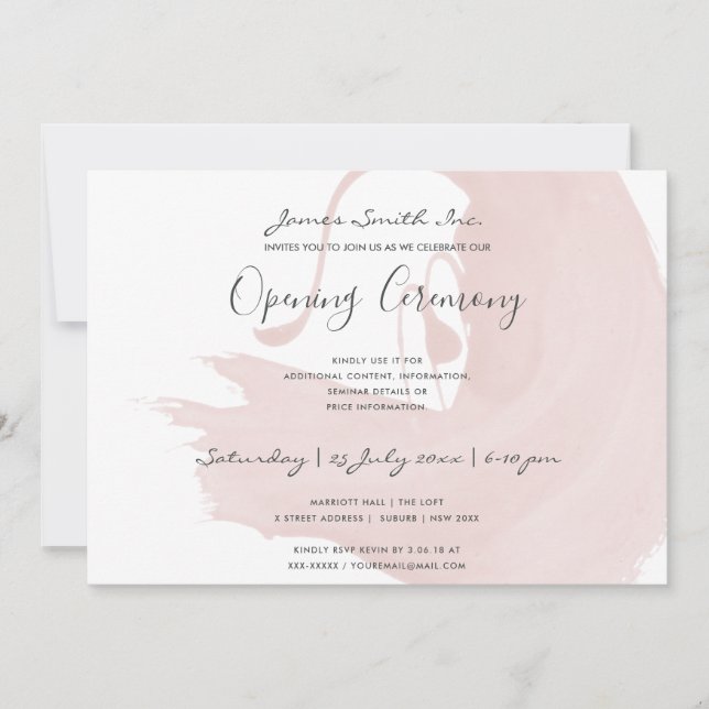 INVITATION CÉRÉMONIE D'OUVERTURE AU PINCEAU AÉROGRAPHIÉE ROSE (Devant)