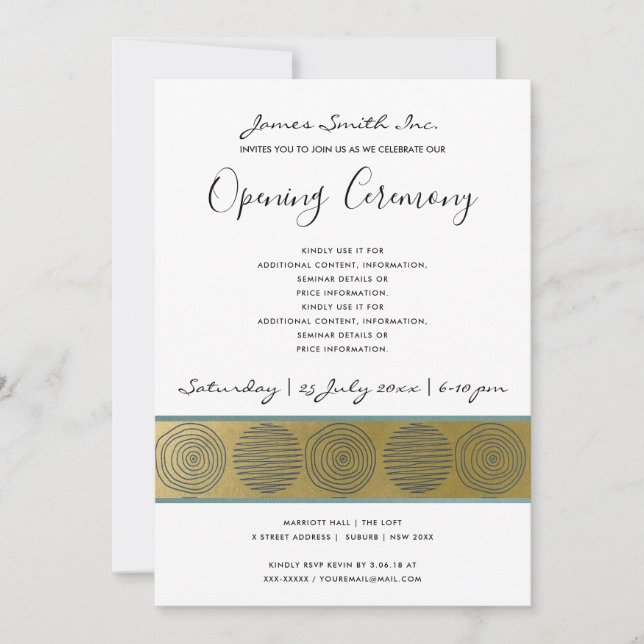 INVITATION CÉRÉMONIE D'OUVERTURE GRANDIOSE LUXE NAVY FAUX OR (Devant)