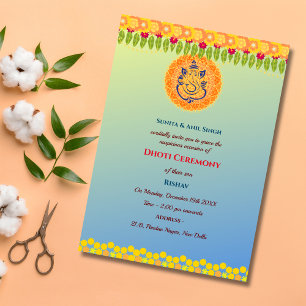 Invitation Cérémonie du Boy Dhoti indien Pancha Kattu