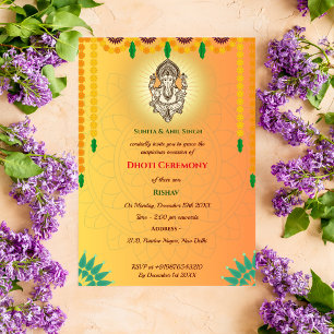 Invitation Cérémonie du Boy Dhoti indien Pancha Kattu