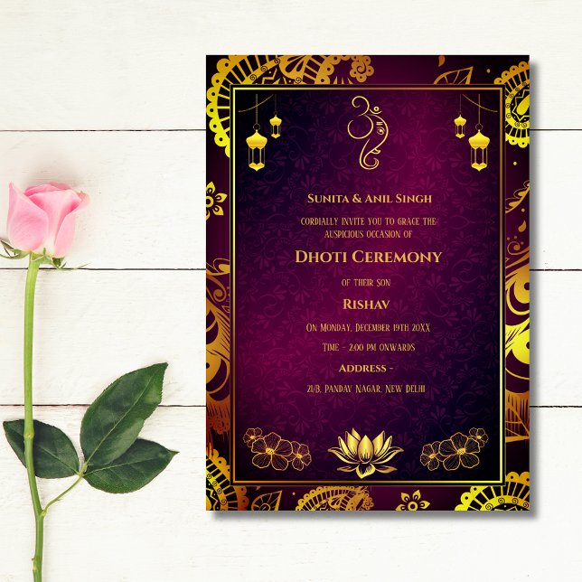 Invitation Cérémonie du Boy Dhoti indien Pancha Kattu (Créateur téléchargé)