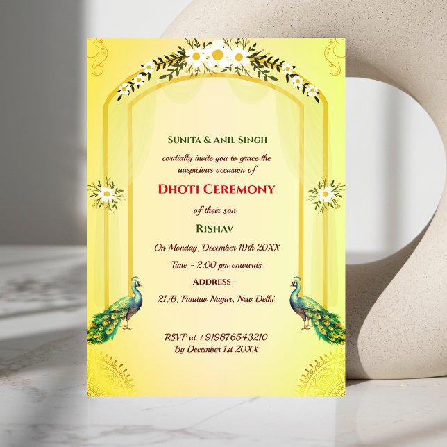 Invitation Cérémonie du Boy Dhoti indien Pancha Kattu (Créateur téléchargé)