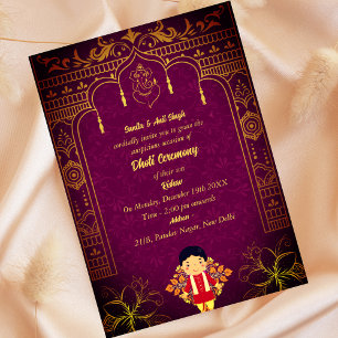 Invitation Cérémonie du Boy Dhoti indien Pancha Kattu Invit
