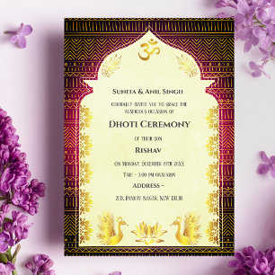 Invitation Cérémonie du Boy Dhoti indien Pancha Kattu Invit