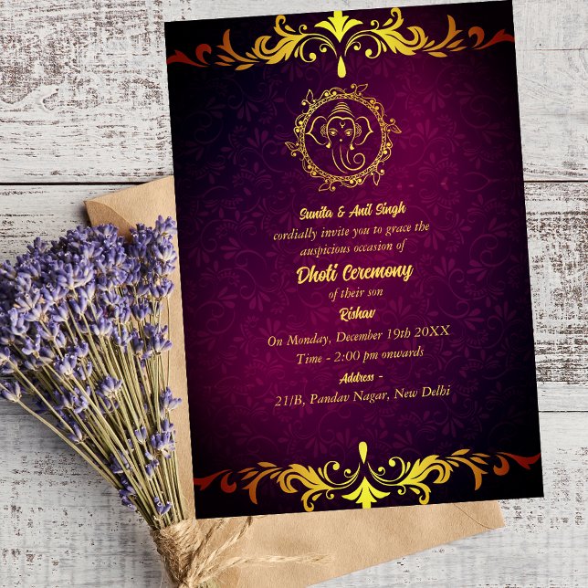 Invitation Cérémonie du Boy Dhoti indien Pancha Kattu Invit (Créateur téléchargé)