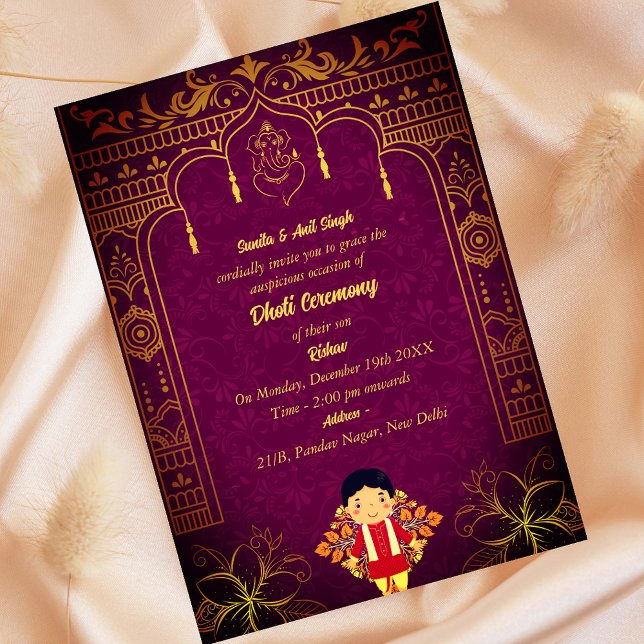 Invitation Cérémonie du Boy Dhoti indien Pancha Kattu Invit (Créateur téléchargé)