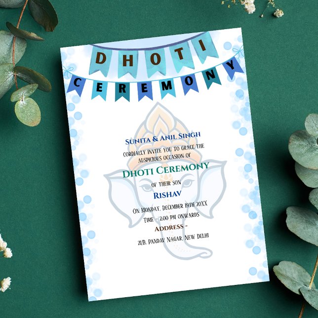 Invitation Cérémonie du Boy Dhoti indien Pancha Kattu Invit (Créateur téléchargé)