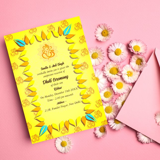 Invitation Cérémonie du Boy Dhoti indien Pancha Kattu Invit (Créateur téléchargé)