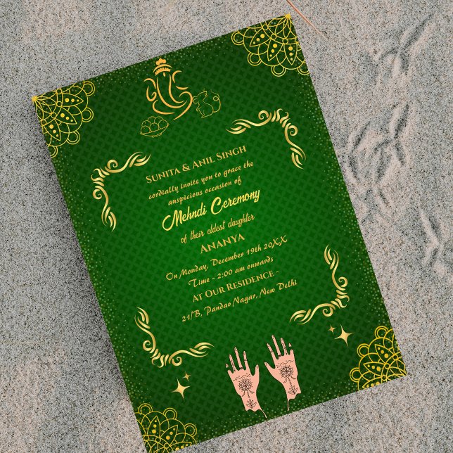 Invitation Cérémonie du Mehndi de la mariée indienne Ganesha (Créateur téléchargé)