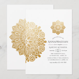 Invitation Cérémonie du premier riz Mandala Annaprashan d'or