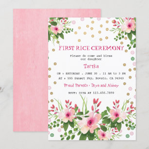 Invitation Cérémonie du premier riz rose pâle Mukhe Bhaat