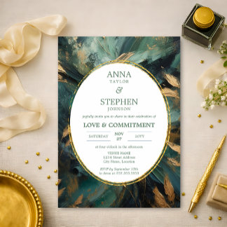 Invitation Cérémonie Émeraude & Or Amour & Engagement