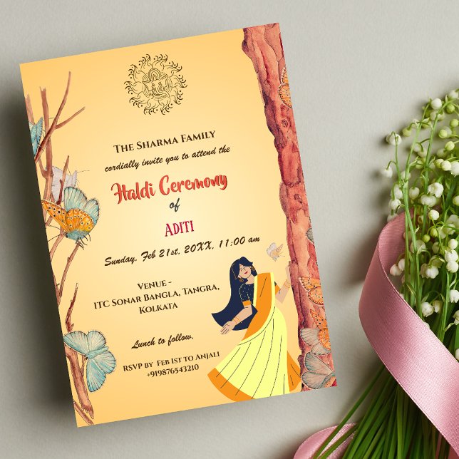 Invitation Cérémonie Haldi de la mariée hindoue indienne Papi (Créateur téléchargé)