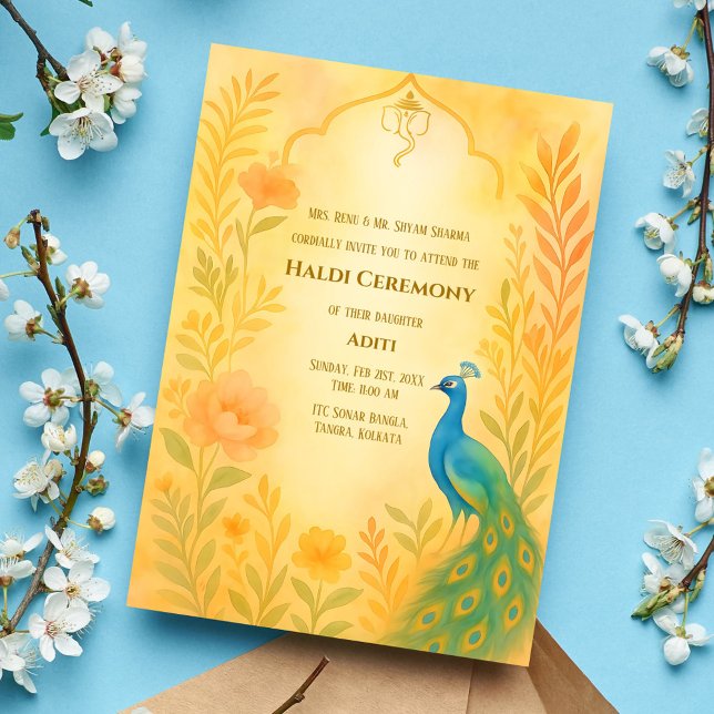 Invitation Cérémonie Haldi de la Mariée Indienne Décoration F (Créateur téléchargé)