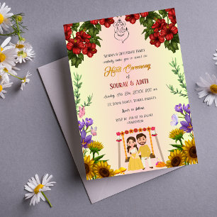 Invitation Cérémonie haldi indienne Hindu Couple Floral