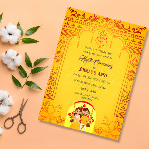 Invitation Cérémonie haldi indienne Hindu Couple Royal