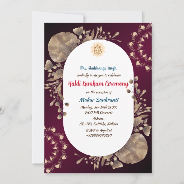 Invitation Cérémonie Haldi Kumkum (Devant)