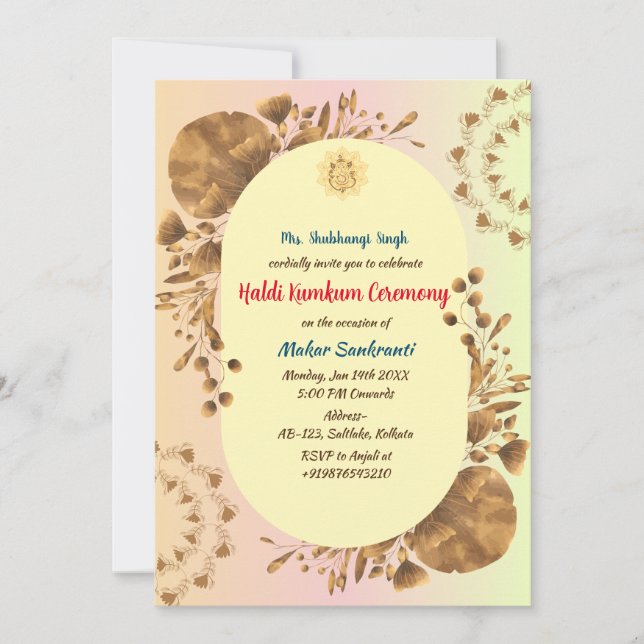 Invitation Cérémonie Haldi Kumkum (Devant)