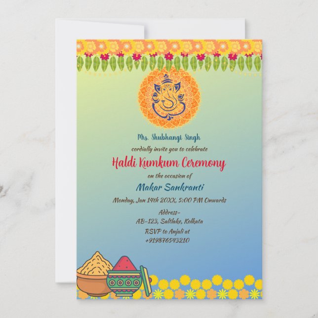 Invitation Cérémonie Haldi Kumkum (Devant)