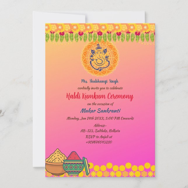 Invitation Cérémonie Haldi Kumkum (Devant)