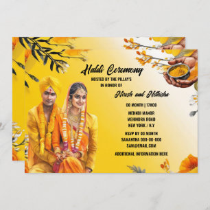 Invitation Cérémonie haldi mariée indienne curcuma élégant ma