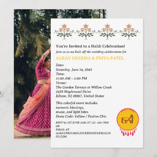 Invitation Cérémonie hindoue indienne Haldi avant le mariage