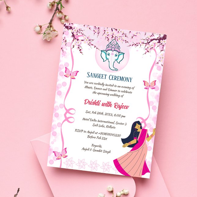 Invitation Cérémonie indienne de la sangeet avant le Mariage (Créateur téléchargé)