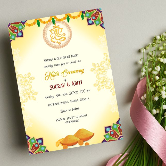 Invitation Cérémonie indienne Haldi Couple hindou Beau (Créateur téléchargé)