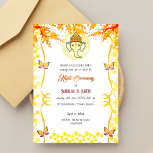 Invitation Cérémonie indienne Haldi Couple hindou Ganesha