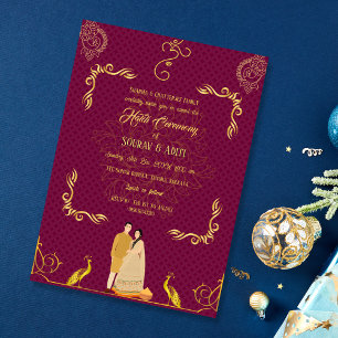 Invitation Cérémonie indienne Haldi Couple hindou Or