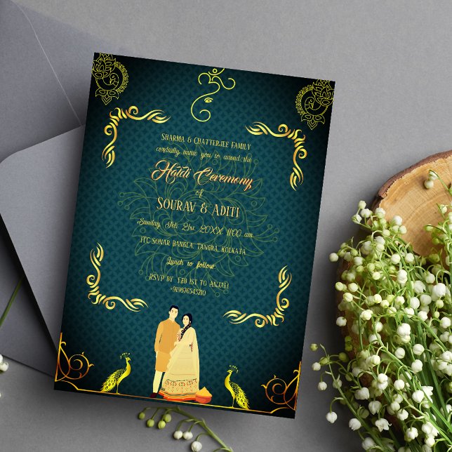 Invitation Cérémonie indienne Haldi Couple hindou Or (Créateur téléchargé)