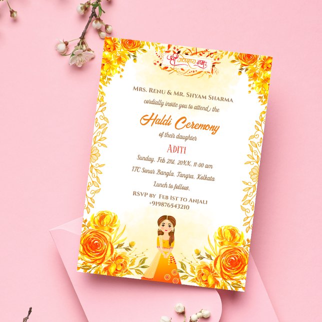 Invitation Cérémonie indienne hindou de la mariée Haldi Ganes (Créateur téléchargé)