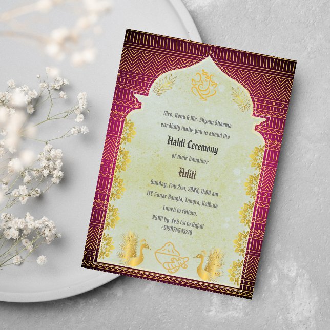 Invitation Cérémonie indienne hindou de la mariée Haldi Ganes (Créateur téléchargé)