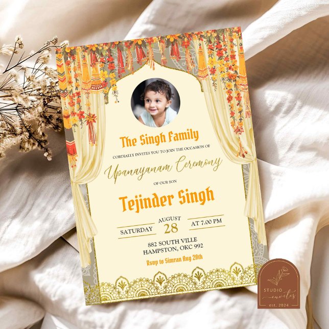 Invitation Cérémonie indienne Upanayanam florale pour garçon  (Créateur téléchargé)