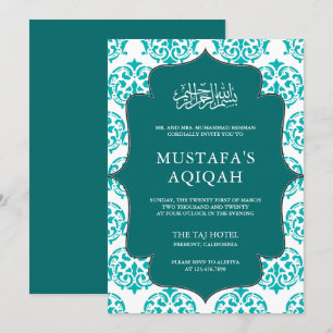 Invitation Cérémonie islamique Aqiqah en Damas blanc et sarce