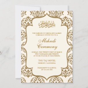 Invitation Cérémonie islamique de la crème et de l'or Damask