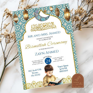 Invitation Cérémonie islamique garçon lune Bismillah
