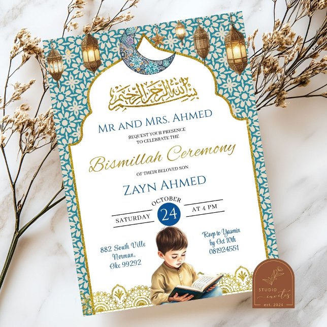 Invitation Cérémonie islamique garçon lune Bismillah (Créateur téléchargé)