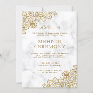Invitation Cérémonie islamique Mehndi Broderie d'Or sur Marbr