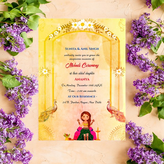 Invitation Cérémonie Mehndi de la mariée indienne Dessin de p (Créateur téléchargé)