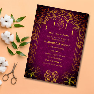 Invitation Cérémonie Mehndi de la Mariée Indienne Eléments Do
