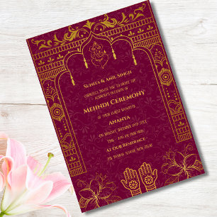 Invitation Cérémonie Mehndi de la mariée indienne éléments do