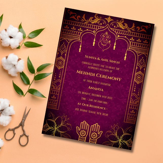 Invitation Cérémonie Mehndi de la mariée indienne éléments do (Créateur téléchargé)