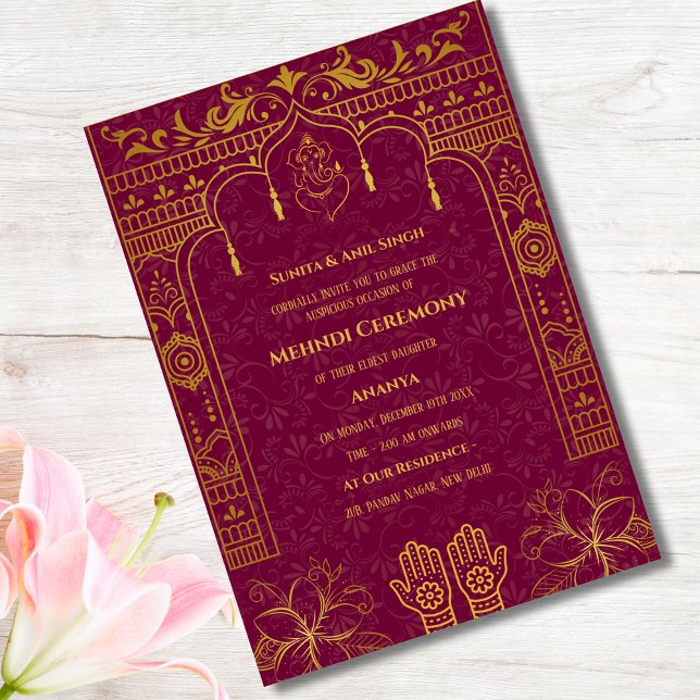 Invitation Cérémonie Mehndi de la mariée indienne éléments do (Créateur téléchargé)