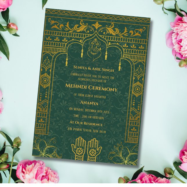 Invitation Cérémonie Mehndi de la Mariée Indienne Éléments Do (Créateur téléchargé)