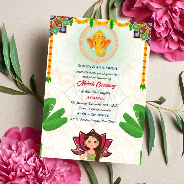 Invitation Cérémonie Mehndi de la mariée indienne Ganesha  Ar (Créateur téléchargé)