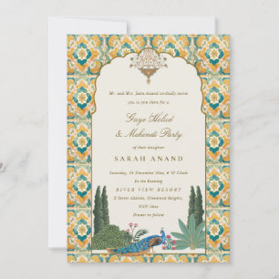 Invitation Cérémonie Mehndi Indienne Jaune Vert Élégante Orné