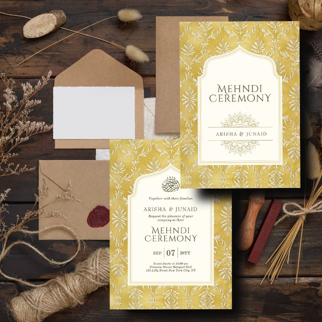 Invitation Cérémonie musulmane de Mehndi royale d'or Damas (Créateur téléchargé)