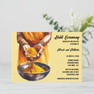 Invitation Cérémonie pré-mariage indienne haldi curcuma pâte