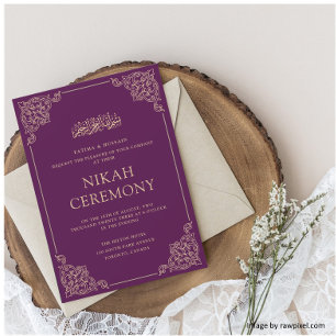 Invitation Cérémonie Purple Nikah Mariage musulman musulman